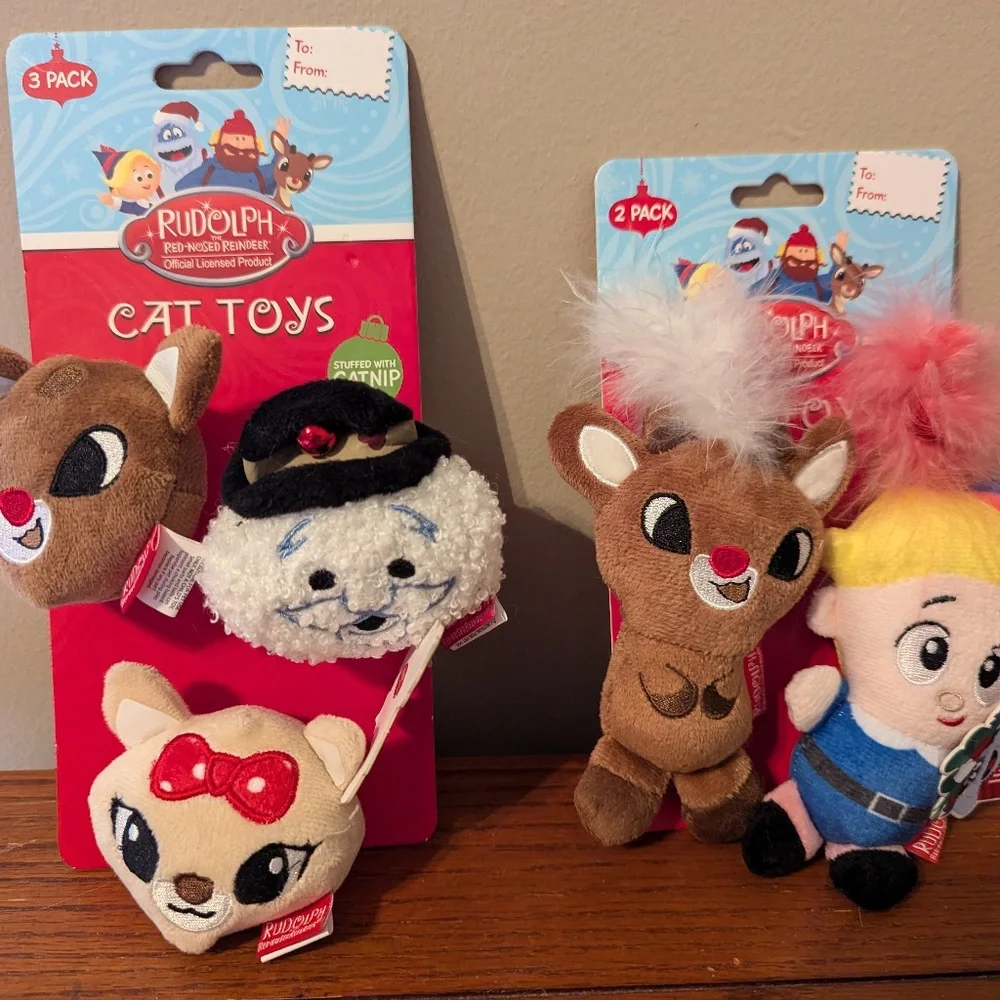 Lot of 5 Rudolph the Red-nosed Reindeer Cat Toys Catnip Filled Embroidered Eyes